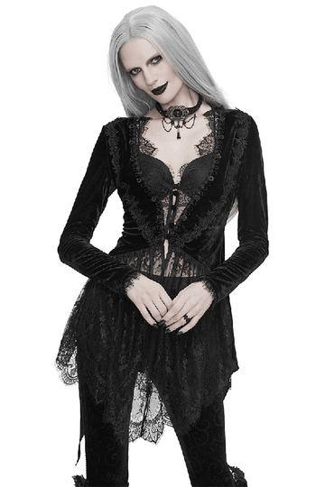 Vintage Gothic Black Velvet and Lace Jacket for Women